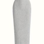 Solid Color Ribbed Bodycon Skirt, Casual High Waist Slim Below Knee Skirt, Women'S Clothing