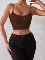 Crop Spaghetti Strap Top, Versatile Backless Cami Top For Summer, Women'S Clothing - Image 2