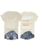 Women'S Inspirational Graphic T-Shirt - "You Are Enough" Message, Casual Crew Neck Short Sleeve Tee, Bright Green With Yellow Text, Loose Fit For Summer, Ladies T Shirt - Image 4