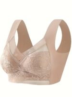 Qvr Seamless Lace Bralette - Full Coverage, Wireless, Push-Up With Scalloped Neckline & Floral Lace Detail, Comfortable Nylon Blend, Non-See-Through - Elegant Brown, Casual Lingerie|Floral Lace Design|Nylon Blend Fabric - Image 6
