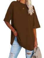 Plus Size Basic T-Shirt, Women'S Plus Plain Short Sleeve Round Neck Medium Stretch T-Shirt - Image 4