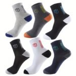 6Pcs Lijie Men'S Breathable Crew Socks - Casual Business Style With Letter Print, Comfortable Polyester & Spandex Blend, Hand Wash Only, Assorted Colors, Versatile Dress Socks|Logo Printed Socks|Comfortable Fit Socks - Image 4