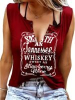 Smooth As Tennessee Whiskey Sweet As Strawberry Wine Women'S Tank Top - Soft Pink Sleeveless V-Neck Casual Shirt With Bold Letter Print, Thick Strap Country Music Style, Machine Washable All-Season Wear, Festive Concert Attire, Nontransparent Fabric - Image 5