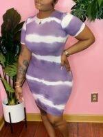 Plus Size Casual Dress, Women'S Plus Tie Dye Short Sleeve Slim Fit Mini Dress - Image 8