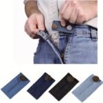 1Pc Adjustable Elastic Waist Extender For Pants And Jeans - Durable Polyester Stretch Button Expander, Ideal For Trousers With Zipper Closure, Waistband Adjuster|Functional Fashion Accessory|Secure Button Closure