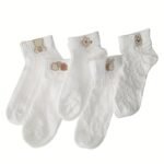 5 Pairs Of Women'S Summer Thin Short Socks, Low-Cut Boat Socks, White Trendy Versatile Cute Ankle Socks. - Image 15