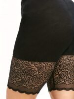 Plus Size - Women'S Plus Size High-Waisted Stretchy Lace Trim Shorts - Black Summer Casual Shorts With Floral Lace Detail, Comfort Fit For & Casual Attire, Shorts, Highwaisted Shorts, Highelasticity Fabric - Image 5