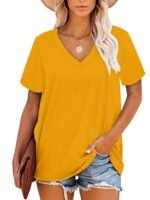 Plus Size, Plus Size Women'S V-Neck Short Sleeve T-Shirt - Elegant Casual Chic White Top, Soft Breathable Fabric, Machine Washable, All-Season Versatile Wardrobe Staple, Everyday Comfort, Vneck Tee, Relaxed Fit Shirt - Image 8