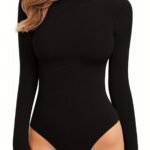 Solid Crew Neck Skinny Bodysuit, Casual Long Sleeve Bodysuit, Women'S Clothing