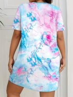 Plus Size Casual Nightdress, Women'S Plus Tie Dye Short Sleeve Round Neck Tee Sleep Dress - Image 9