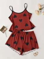 Summer Women'S Suspender Shorts Black Heart Print Pajama Set - Image 4
