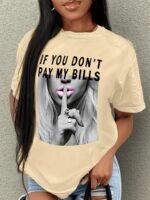 Shut Up Print T-Shirt, Short Sleeve Crew Neck Casual Top For Summer & Spring, Women'S Clothing - Image 6