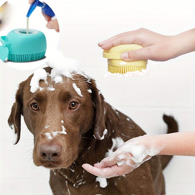 product-Fancyalgo-VirtualModelMatting-f1c628cc320fdf69e0d36bb9eb5b7094.jpg Soft Pet Bath Massage Gloves With Gentle Brush Bristles - Safe & Comfortable Dog & Cat Grooming Brush, Non-Slip Grip, Durable Plastic & Design For Sensitive Light Beige, Easy To Clean, Suitable For Puppies, Small & Large Dogs, Petsafe Material, Puppy Care - Image 1