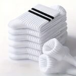 6 Pairs Men'S Thick Mid-Calf Socks - Soft Warm Winter Crew Socks With Black Stripes, Solid Color Casual Dress Socks For Autumn & Winter, Hand Wash Only, Comfortable Sock Design