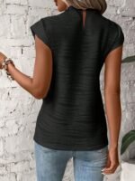 Textured Mock Neck T-Shirt, Elegant Cap Sleeve Top For Spring & Summer, Women'S Clothing - Image 9