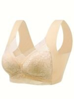 Qvr Seamless Lace Bralette - Full Coverage, Wireless, Push-Up With Scalloped Neckline & Floral Lace Detail, Comfortable Nylon Blend, Non-See-Through - Elegant Brown, Casual Lingerie|Floral Lace Design|Nylon Blend Fabric - Image 7