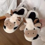Women'S Cartoon Cute Cow House Slippers, Warm Plush Lined Closed Toe Fuzzy Home Slides, Women'S Comfy Indoor Shoes - Image 4