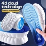 1 Pair 4D Sports Insoles For Men Women, Pu Sole Soft Breathable Shock Absorption Cushion Running Insoles - Image 3