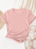 Women'S Casual Solid Color Crew Neck Short Sleeve T-Shirt - Soft Breathable Fabric, Machine Washable, Versatile Everyday Top For Spring & Summer, Ladies T Shirts, Simple Design Tee, Smooth Texture Shirt, Summer Outfit, Comfortable Tee, Basic Tee, Summer Clothing - Image 8