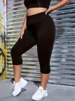 Plus Size Solid Skinny Capri Leggings, Casual Every Day Stretchy Leggings, Women'S Plus Size Clothing - Image 4