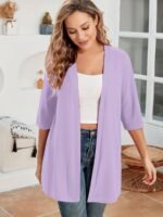 Elegant Plus Size Women'S Cardigan - Chic Solid Color, Half Sleeve, Open Front With High Stretch Fabric, Perfect For Fall/Winter - Machine Washable, Plus Size Cardigan - Image 4