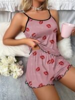 Summer Women'S Camisole Shorts With Lip Letter Print Pajama Set - Image 4