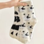 Women'S Cow Print Mid-Calf Socks - Soft Striped Ankle Socks With Black & White Cow Design, Casual & Stylish For Casual Attire, Cute Socks - Image 2