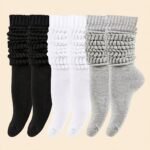 3 Pairs Of Women'S Mid-Calf Socks In Black, White And Gray Solid Colors, Spring And Autumn Fashionable And Versatile Simple Heel Socks