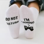 1/3 Pairs Men'S 'Do Not Disturb I'M Gaming' Print Crew Socks, Funny Comfy Breathable Casual Thermal Socks, Winter & Autumn - Image 3