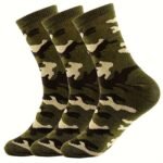 3Pcs Men'S Camo Sports Crew Socks - Durable Polyester Blend With Spandex, Geometric Pattern, Ribbed Cuff - Ideal For All Seasons - Image 3