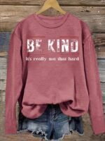 Be Kind Print T-Shirt, Casual Crew Neck Long Sleeve Top For Spring & Fall, Women'S Clothing - Image 2