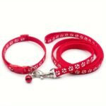 Pet Dog Collar And Leash Set, Cute Paw Pattern Nylon Dog Collar With Bell Long Dog Walking Leash - Image 15