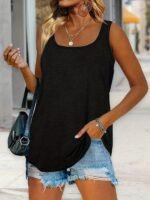 Plus Size - Women'S Plus Size Sleeveless Tank Top - Vibrant Blue, High-Stretch Casual Solid Color Vest With Ruffled Hem, Perfect For Summer Outfits, Summer Tank Tops - Image 3