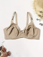 Plus Size Bow Front Solid No Padded Bra, Women'S Plus Full Coverage Slight Stretch Elegant Bralette - Image 3