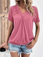 Solid Color V Neck T-Shirt, Casual Short Sleeve T-Shirt For Spring & Summer, Women'S Clothing - Image 11