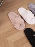 Women'S Cozy Plush Slides - Soft Beige Fleece Lining, Eva Sole, Classic Striped Design, Comfortable Indoor Shoes For All Seasons, Perfect Gift Idea, Indoor Slippers | Classic Striped Slides | Eva Sole Slippers - Image 11