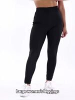 Plus Size, Plus Size Women'S High-Waisted Leggings - 4-Way Stretch Elastic Waistband, Solid Black 7/8 Length Pants For, Casual & All-Season Wear - Machine Washable Apparel, Leggings, Versatile Clothing, Highelastic Waistband - Image 10