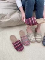 Women'S Japanese Style Breathable Slippers, Bohemian Striped Indoor Slides, Lightweight Non-Slip Soft Sole, Hand Wash Or Dry Clean, All-Season Fabric Upper And Liner, Eva Sole, Home Footwear - Image 14