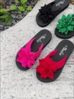 1Pc Women'S Floral Flip-Flops Women'S Floral Embellished Flip-Flops, Solid Color, All-Season, Slip-On, Vacation Style, Fabric Upper, Eva Sole & Insole, Mid Heel, With Taizhou-Origin For North America & European Special - Image 12