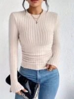 Women'S Elegant Ribbed T-Shirt - Solid Black Round Neck Medium Stretch Top, Machine Washable Spring/Summer Casual & Formal Wear, Ladies T Shirts, Everyday Top, Classic Style, Stretchy Fabric, Basic Tee, Office Women - Image 11