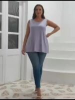 Plus Size Women'S Stretchy Sleeveless Round Neck Tank Top - Solid Color Casual Vacation Wear, Machine Washable Spring/Summer Tops, Ladies Tank Tops, Summer Plus Top, Flowy Fabric Top, Nontransparent Fabric, Travel Clothing, Relaxed Fit, Breathable Material, Warm Weather Outfits - Image 11