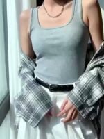 Solid Color Casual, U-Neck, Wide Shoulder Vest, Women'S Tank Top, Versatile Innerwear Or Outerwear, Sleeveless Vest, Comfortable And Simple, Suitable For Spring, Summer, Autumn Tops, Can Be Worn In Winter, Christmas, Valentine'S Day - Image 11