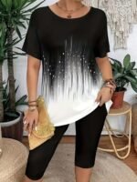 Elegant Plus Size Crew Neck T-Shirt With Floral Print - Soft Medium Stretch Fabric, Short Sleeve Top For Women, Casual Wear, All Season Tee|Floral Print Top|Comfortable Fit, Plus Size Clothing - Image 11