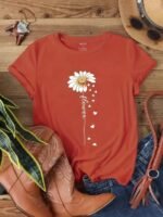 Faith Letter & Flower Print T-Shirt, Casual Short Sleeve Crew Neck Top, Women'S Clothing, Valentine'S Day - Image 11