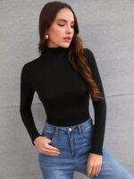 Women'S High Neck Long Sleeve Top Fleece Autumn And Winter Slim Fake Collar - Image 5