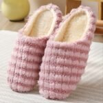 Women'S Plush Fluffy House Slippers - Soft Striped Slip-On Indoor Winter Slippers With Cozy Fabric Upper, Lining & Sole - Hand Washable Casual Home Footwear For Women, Striped Pattern Slipper, Comfortable Wear - Image 2