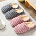 Women'S Plush Fluffy House Slippers - Soft Striped Slip-On Indoor Winter Slippers With Cozy Fabric Upper, Lining & Sole - Hand Washable Casual Home Footwear For Women, Striped Pattern Slipper, Comfortable Wear