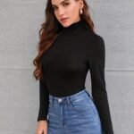Women'S High Neck Long Sleeve Top Fleece Autumn And Winter Slim Fake Collar