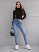 Women'S High Neck Long Sleeve Top Fleece Autumn And Winter Slim Fake Collar - Image 9