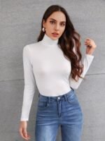 Women'S High Neck Long Sleeve Top Fleece Autumn And Winter Slim Fake Collar - Image 2